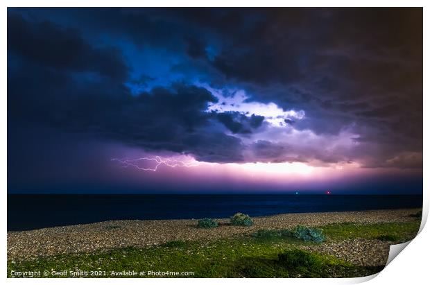 Lightning at Sea in Littlehampton Print by Geoff Smith