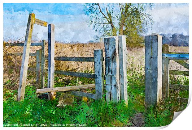 Wooden Countryside Stile Painterly Print by Geoff Smith