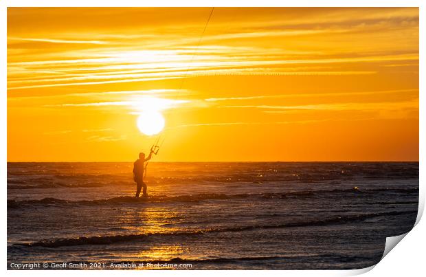 Kite Surfer at Sunset Print by Geoff Smith