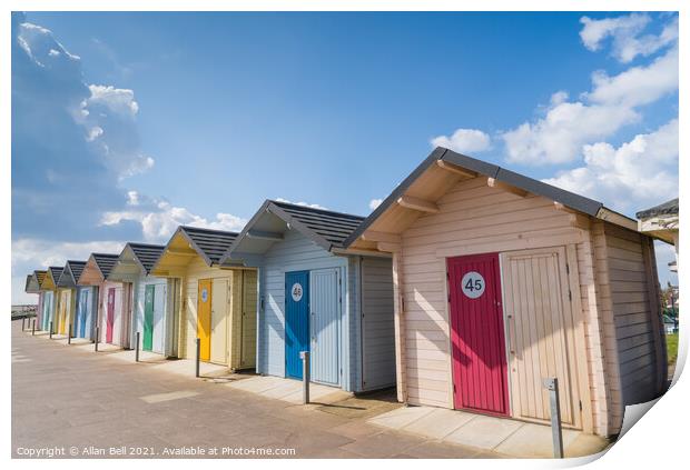 Beach Huts Mablethorpe Promenade Lincolnshire Print by Allan Bell