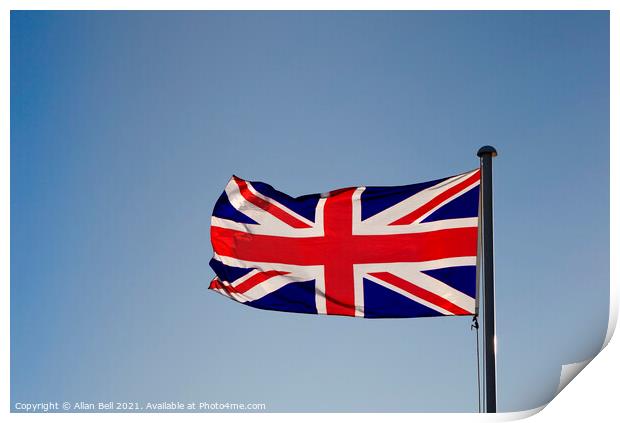 Union Flag flying in wind Print by Allan Bell