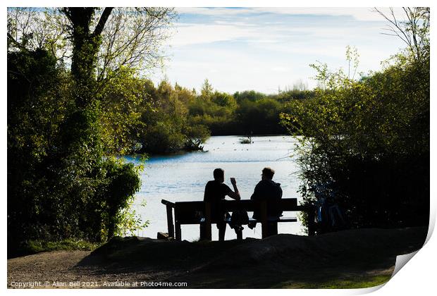 People Sitting by Lake Print by Allan Bell