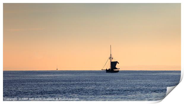 Sloop in early morning light Print by Allan Bell