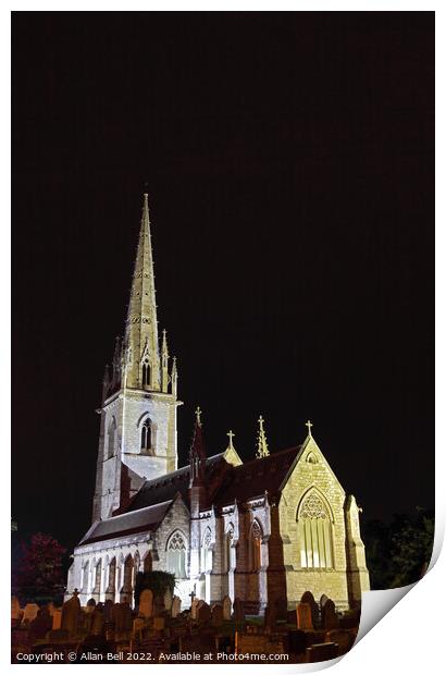Marble Church Bodelwyddan at night Print by Allan Bell