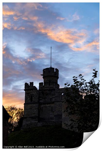 Sunset over Lincoln castle observation tower Print by Allan Bell