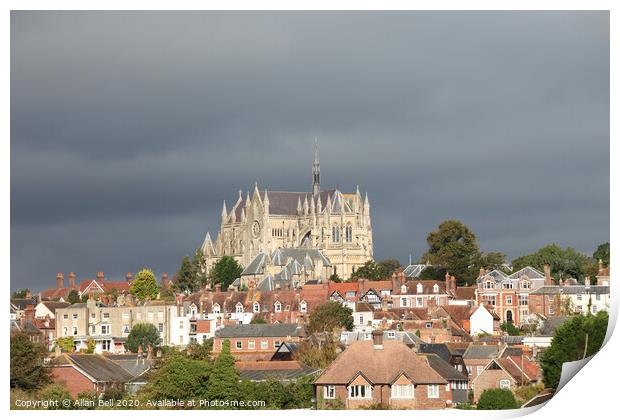 Cathedral Church towering over Arundel town Print by Allan Bell