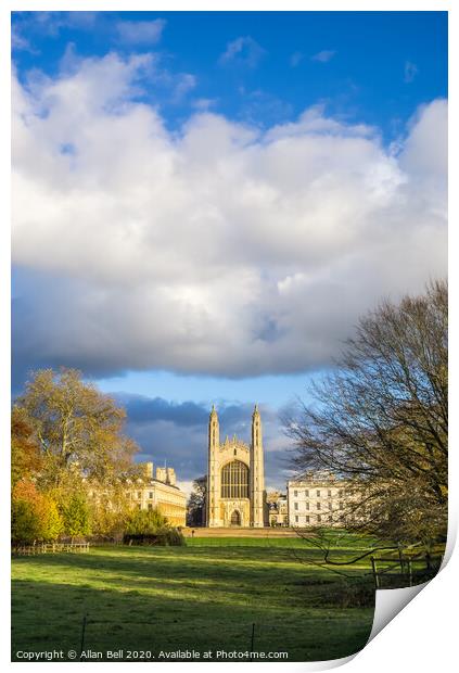 Kings college and chapel in late afternoon autumn  Print by Allan Bell