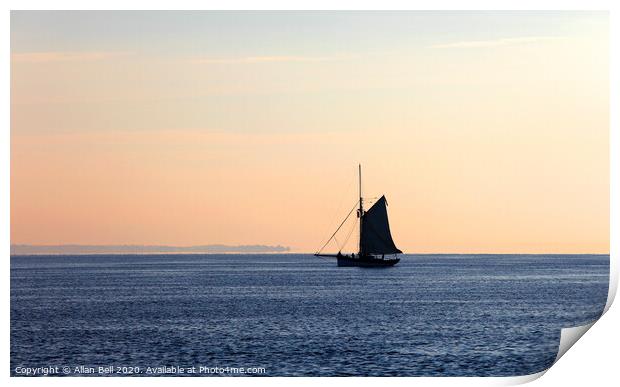Sloop Silhouette Early Morning Print by Allan Bell