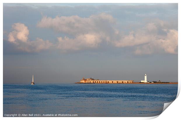 Morning light Hurst Castle and Yacht Print by Allan Bell