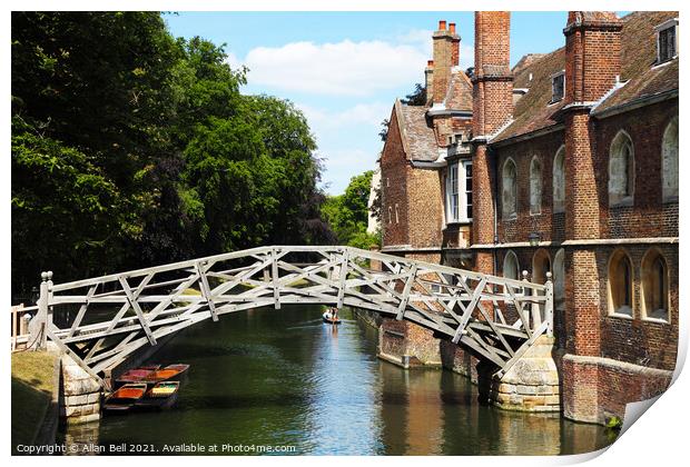 Mathematical bridge over river cam Cambridge  Print by Allan Bell