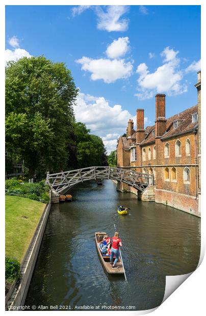 Mathematical Bridge Over River Cam to Queens colle Print by Allan Bell