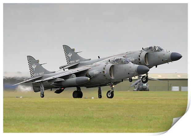 Sea Harriers formation take-off  Print by colin hollywood