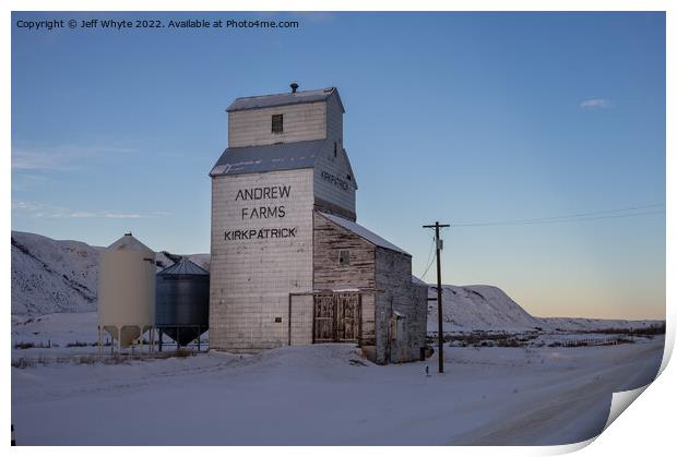 Andrew Farms grain elevator Print by Jeff Whyte