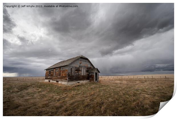Abandoned farm buildings Print by Jeff Whyte