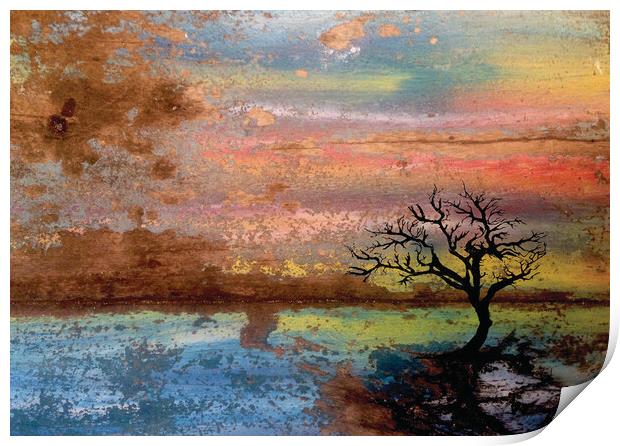 Tree At Sunset Print by Robert Fennah