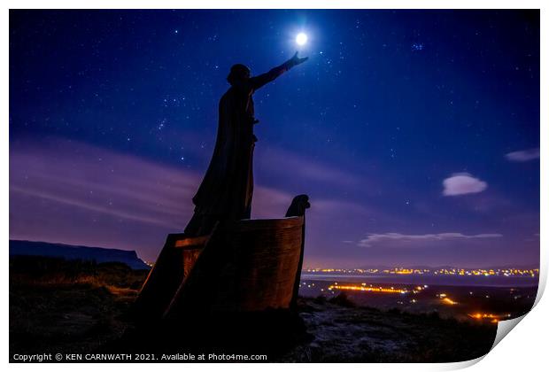 Enchanting Moonlit Statue on Binevenagh Mountain Print by KEN CARNWATH