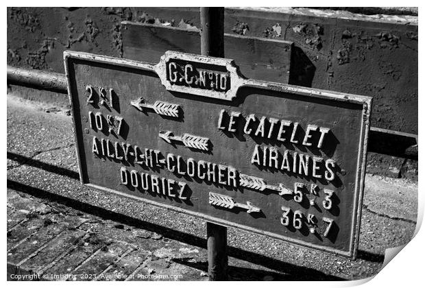 Vintage Road Sign, Picardy, France Print by Imladris 