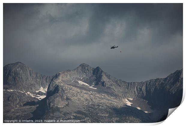 Moody Swiss Mountain with Helicopter Print by Imladris 