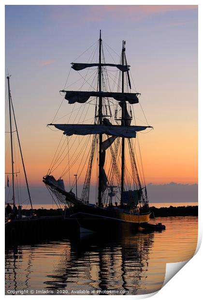 Silhouetted Sunset Tall Ship Print by Imladris 