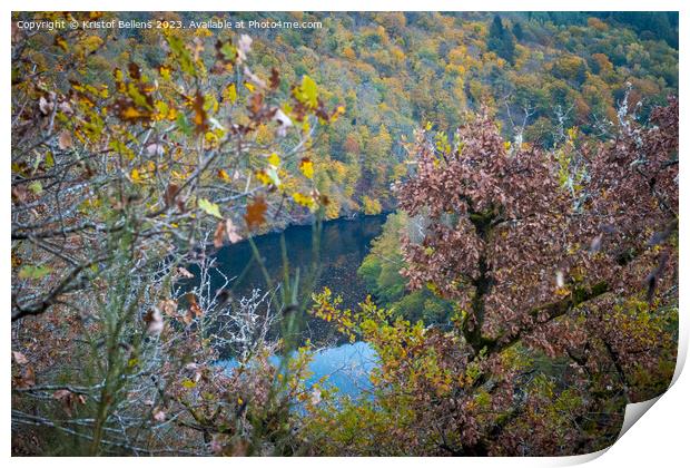 Colorful autumn forest scene with river flowing through the valley Print by Kristof Bellens