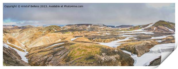 Panorama of the landscape in Iceland on the Laugavegur trekking route and hiking trail Print by Kristof Bellens
