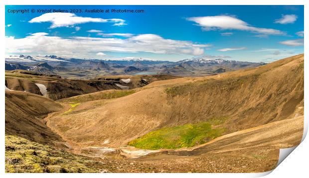 Panorama of the landscape in Iceland on the Laugavegur trekking route and hiking trail Print by Kristof Bellens