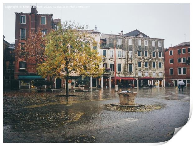 Heavy rain in Venice, Italy, during autumn. Print by Kristof Bellens