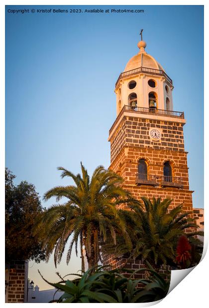 View on the clock tower of the church of Teguise, former capital of the Spanish Canary island of Lanzarote Print by Kristof Bellens
