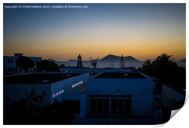 Silhouette sunset view on the village of Teguise on the Canary Island of Lanzarote Print by Kristof Bellens
