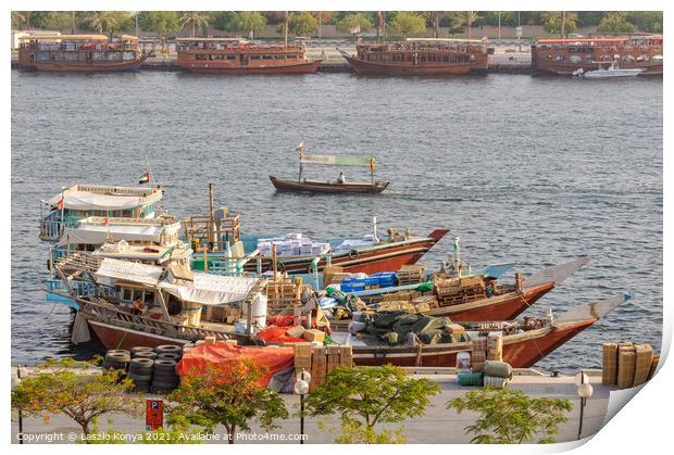 Dhow - Dubai Creek Print by Laszlo Konya