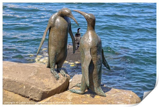 Penguin scuptures on the waterfront - Hobart Print by Laszlo Konya