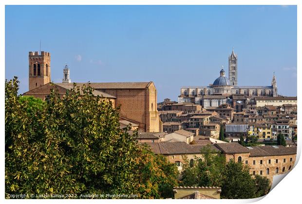 Basilica di San Domenico and the Duomo - Siena Print by Laszlo Konya