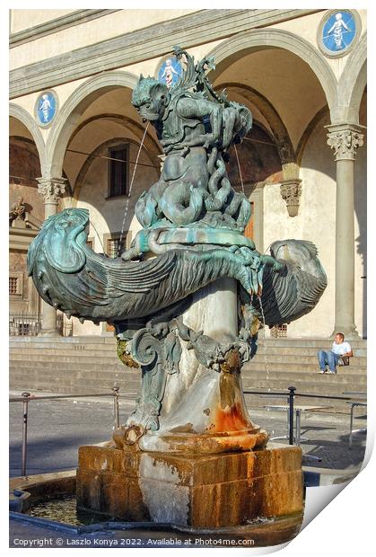 Fountain in Piazza Santissima Annunziata - Florence Print by Laszlo Konya