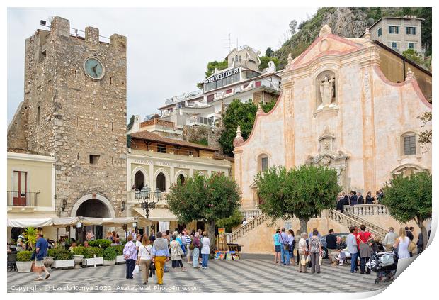 Piazza IX Aprile - Taormina Print by Laszlo Konya