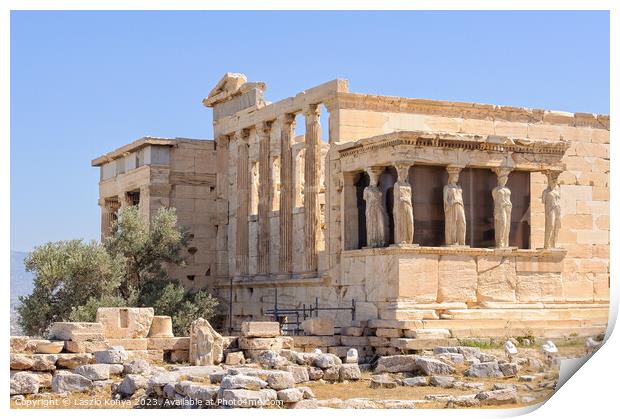 Erechtheion and Caryatids - Athens Print by Laszlo Konya