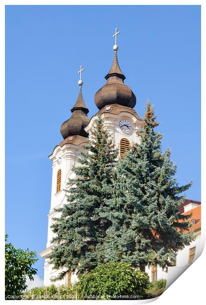 Church towers - Tihany Print by Laszlo Konya