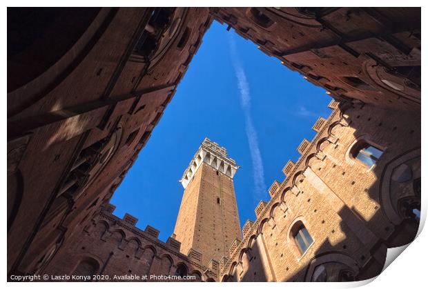 Torre del Mangia from the Courtyard - Siena Print by Laszlo Konya