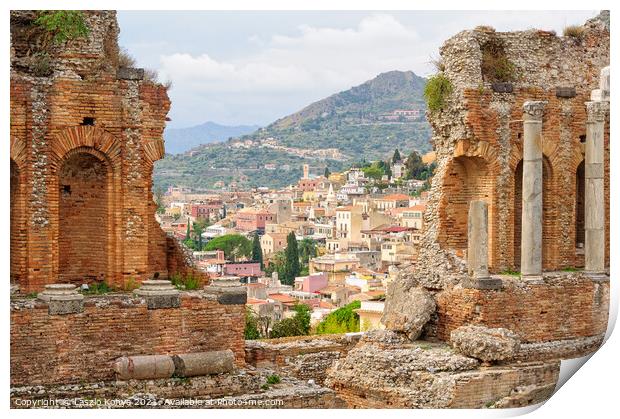 View from Teatro Greco - Taormina Print by Laszlo Konya