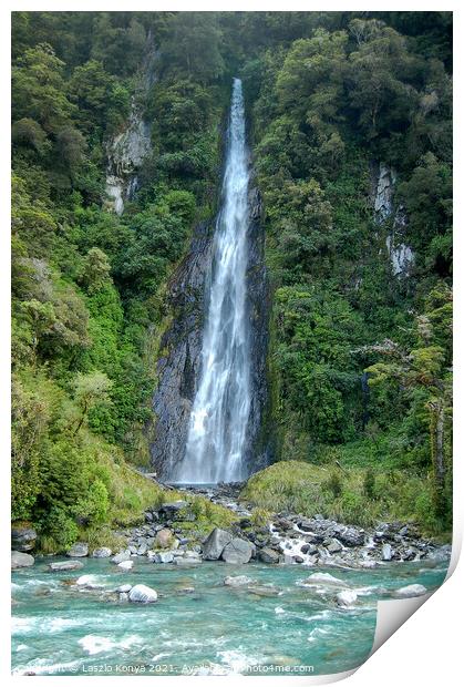 Thunder Creek Falls - Otago Print by Laszlo Konya