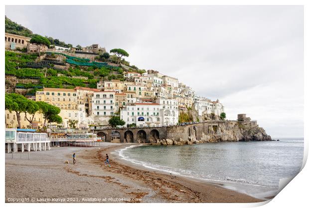 Amalfi Beach on an overcast day Print by Laszlo Konya
