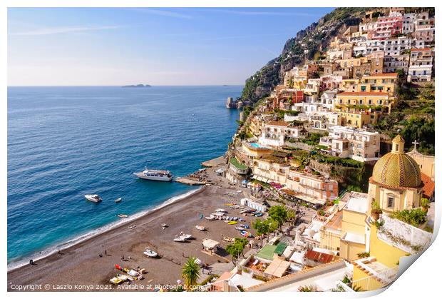 Positano Beach in autumn Print by Laszlo Konya