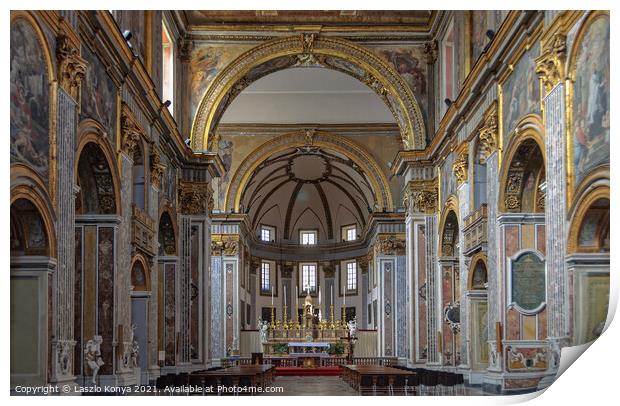 Interior of the Basilica di San Paolo Maggiore - Napoli Print by Laszlo Konya