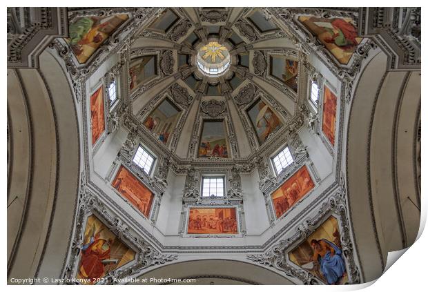Dome of the Cathedral - Salzburg Print by Laszlo Konya