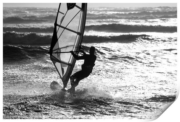 Wind surfer heads out to sea Print by Paul Lawrenson