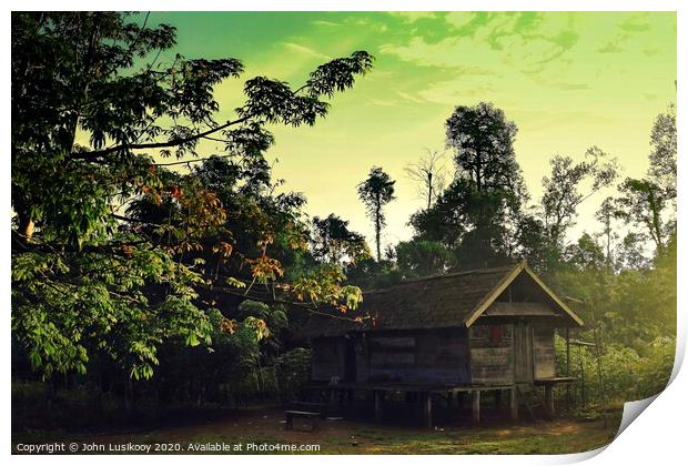 cabin house on the edge of the jungle Print by John Lusikooy