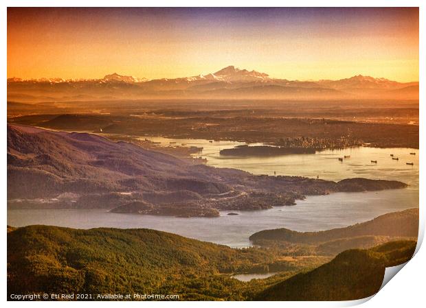 Vancouver and Mt Baker grunge aerial view Print by Eti Reid