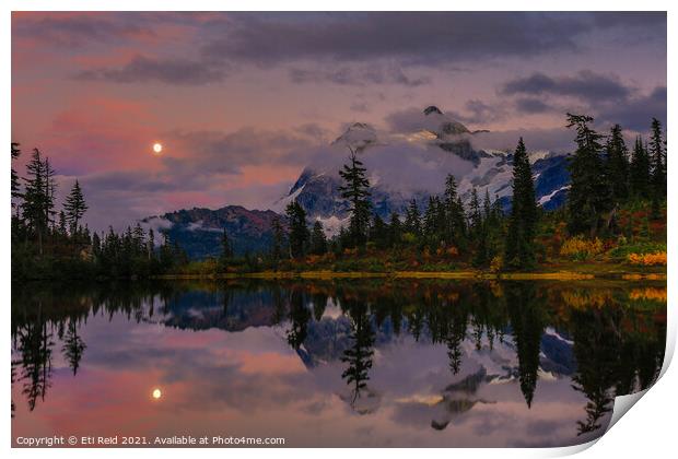 Bloodmoon rise over Picture lake Print by Eti Reid