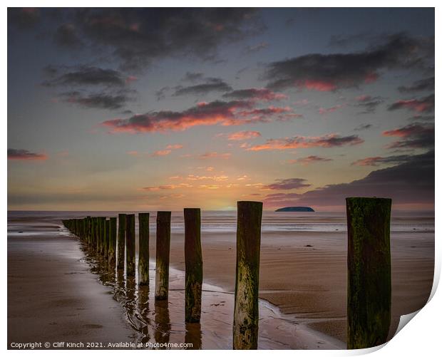 Sunset across Berrow Beach Print by Cliff Kinch