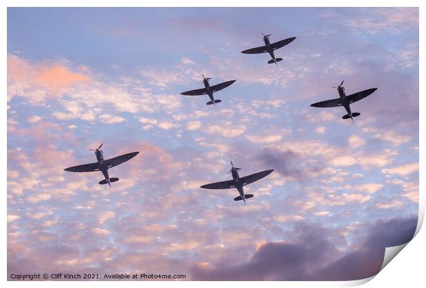 Spitfire dawn patrol Print by Cliff Kinch