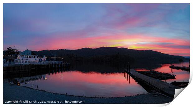 Bowness Pier Sunset Print by Cliff Kinch